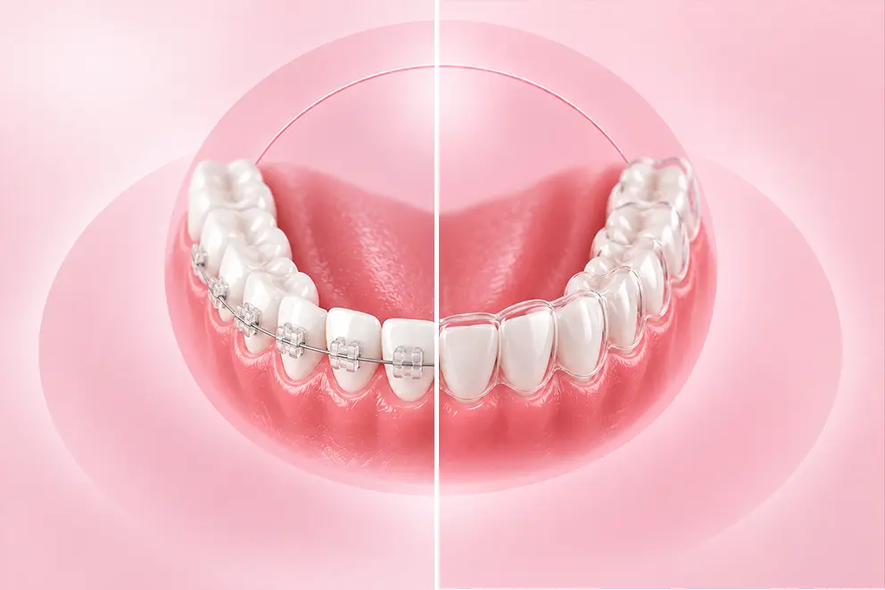 Patient holding clear aligners